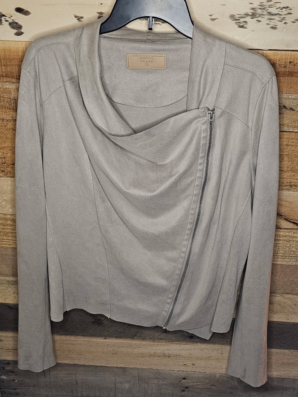 BlankNYC Drape Front Zip Jacket - Light Gray